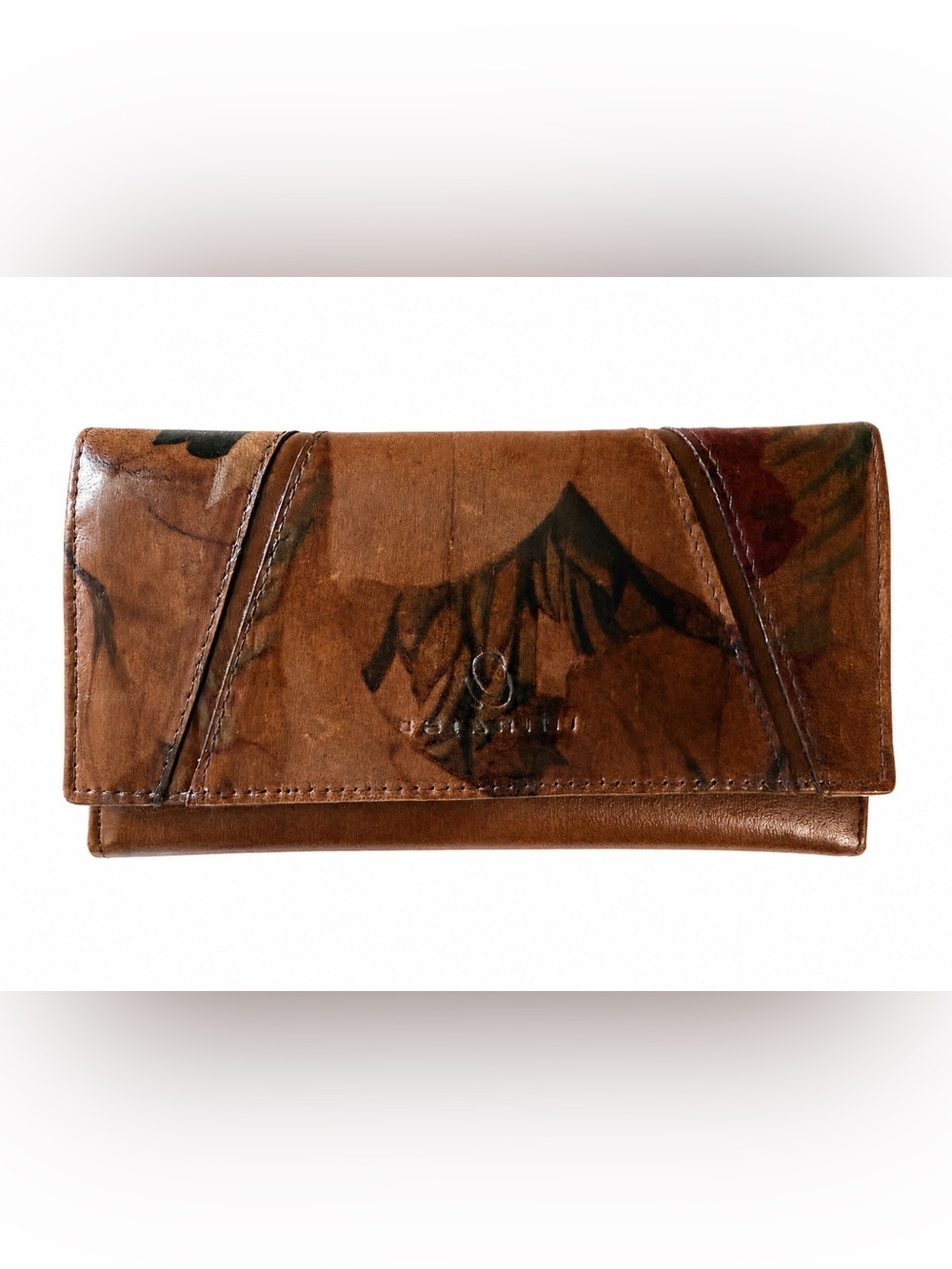 Chiarini Brown Floral Leather Foldover Wallet